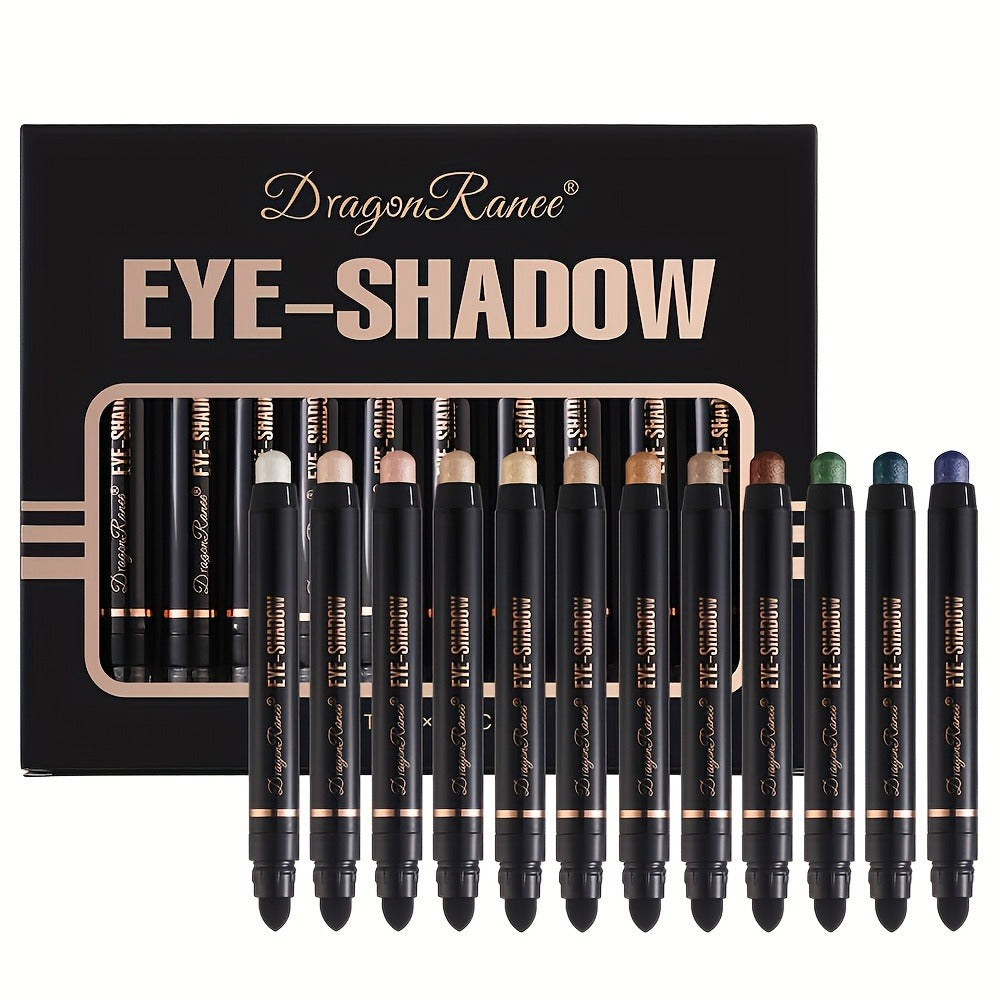 Shimmer Eyeshadow Stick Set 12 Pcs Double-Ended Glitter Cream Eye Shadow Pencil Waterproof, for Makeup, Travel and Everyday V