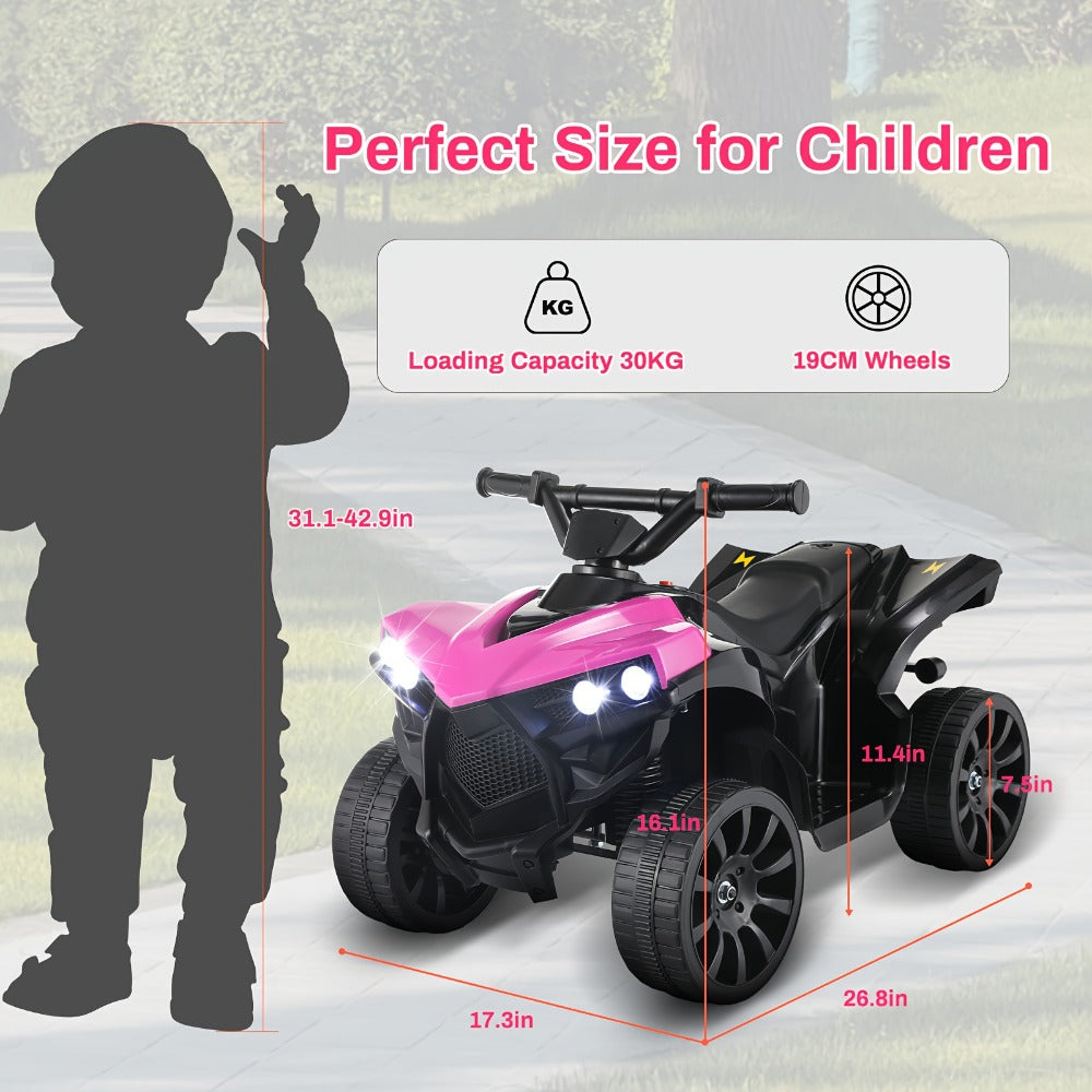 6V Kids Electric Quad ATV Ride-On 4-Wheeler with Headlights Foot Pedal Accelerator Treaded Anti-Slip Tires 1.86 MPH Outdoor B