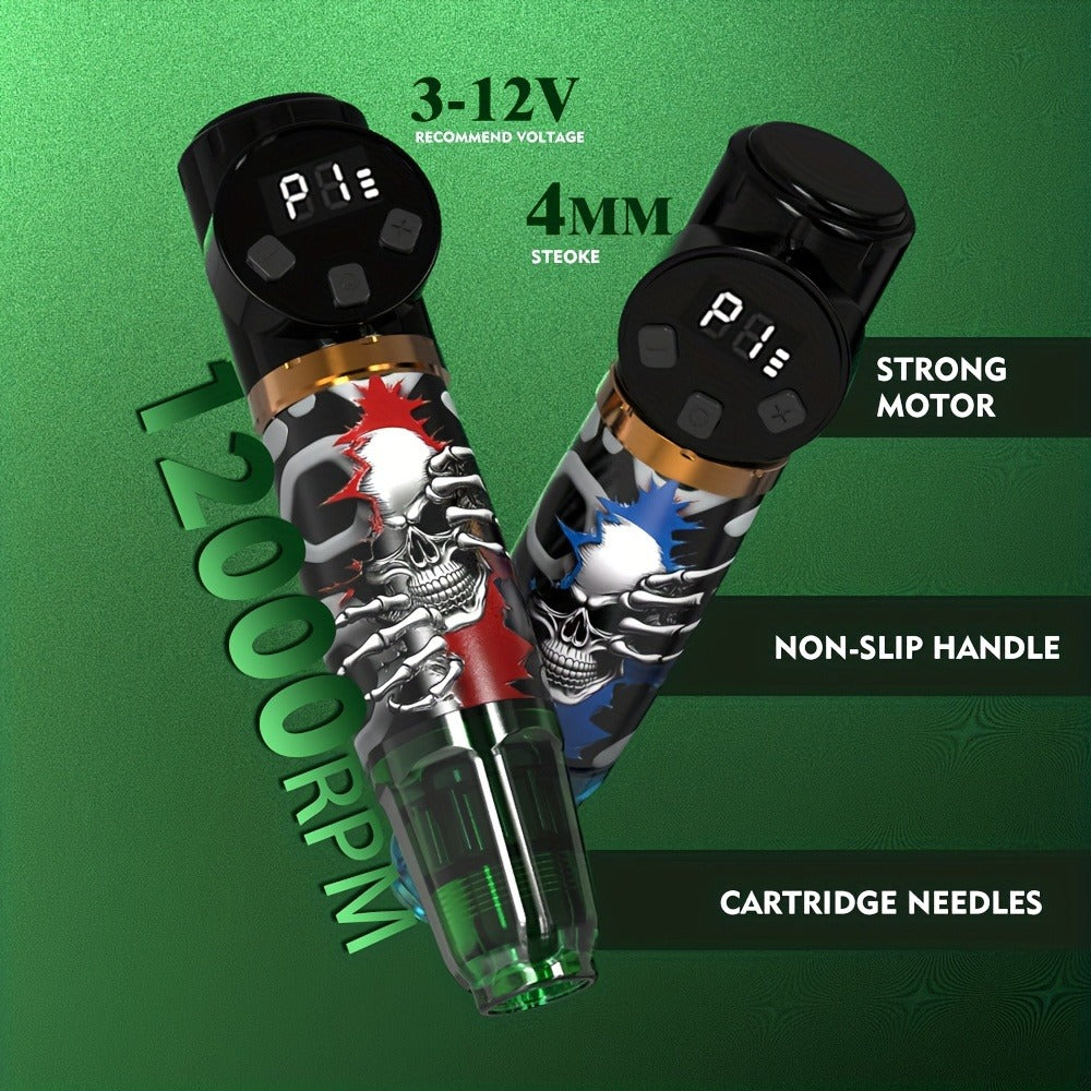 Cordless Tattoo Kit with 1100mAh Skeleton Rotary Pen, 10 Cartridge Needles, 7 Inks and Two Colors — image 4
