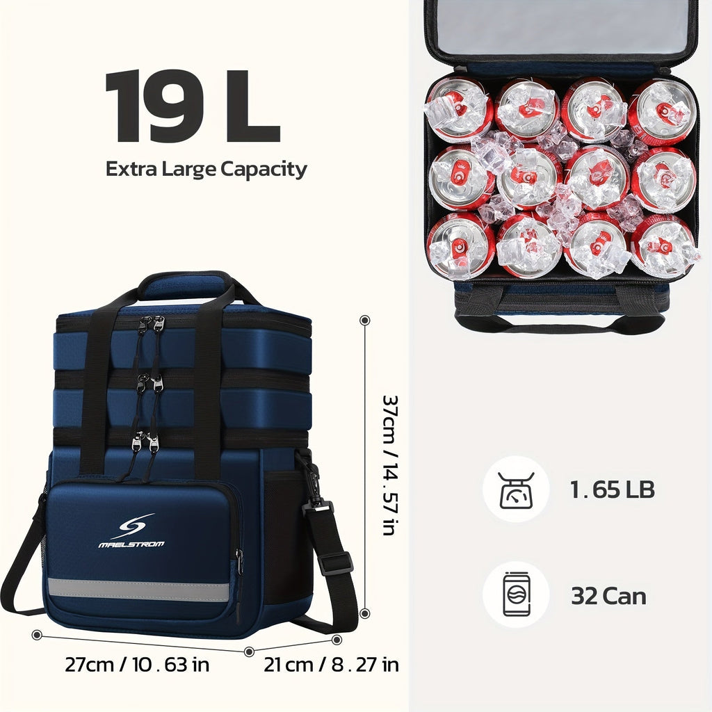 19L Triple-Compartment Lunch Bag with Three Stacked Zippers, Shoulder Strap and Four Color Options — image 3