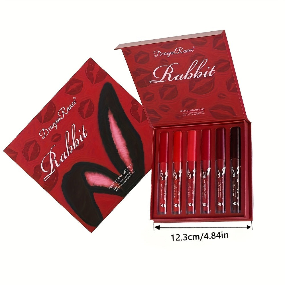 Red Lip Glaze Gift Set 6pcs in Elegant Box, Smudge-Proof Glazed Finish, Smooth Paste Formula — image 4