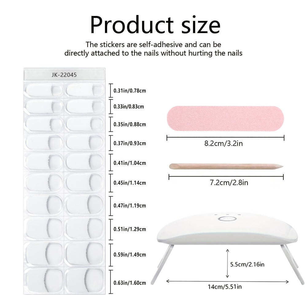 Semi Gel Nail Polish Stickers Kit 20Pcs with 12W LED Nail Lamp 8-Bead Curing Light Full-Wrap Nail Stickers — image 4