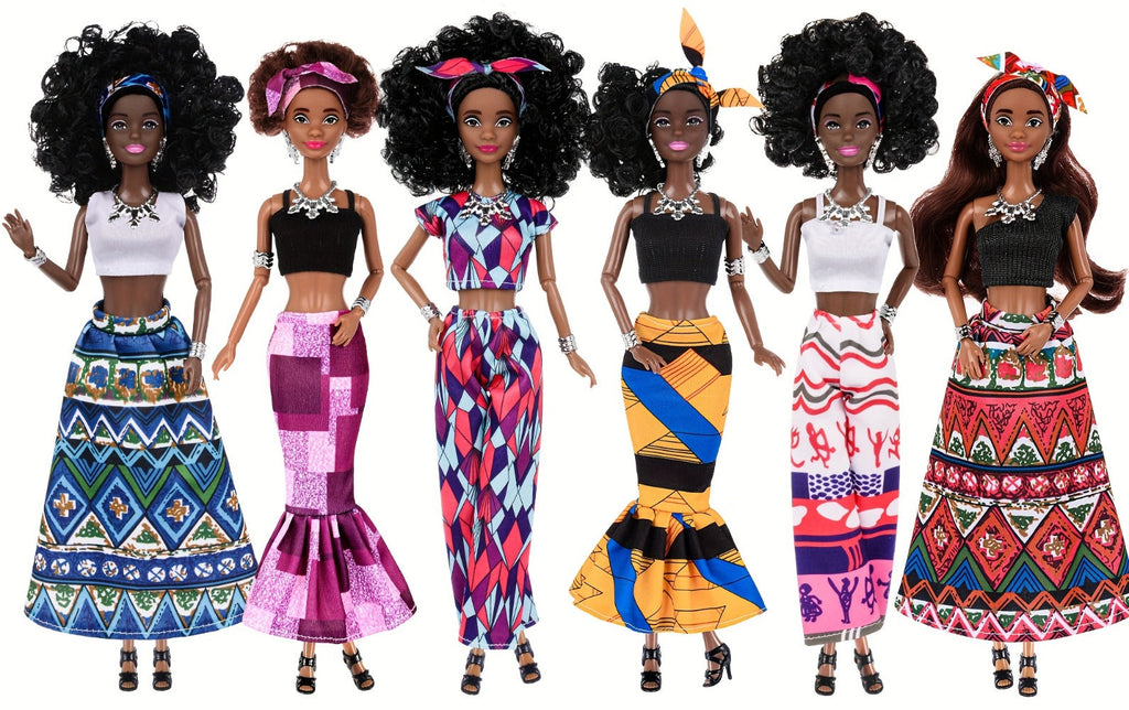 Six-Piece 11.5-Inch Fashion Doll Set with Curly-Hair Styles, Bohemian Outfits, Headbands and Jewelry — image 9