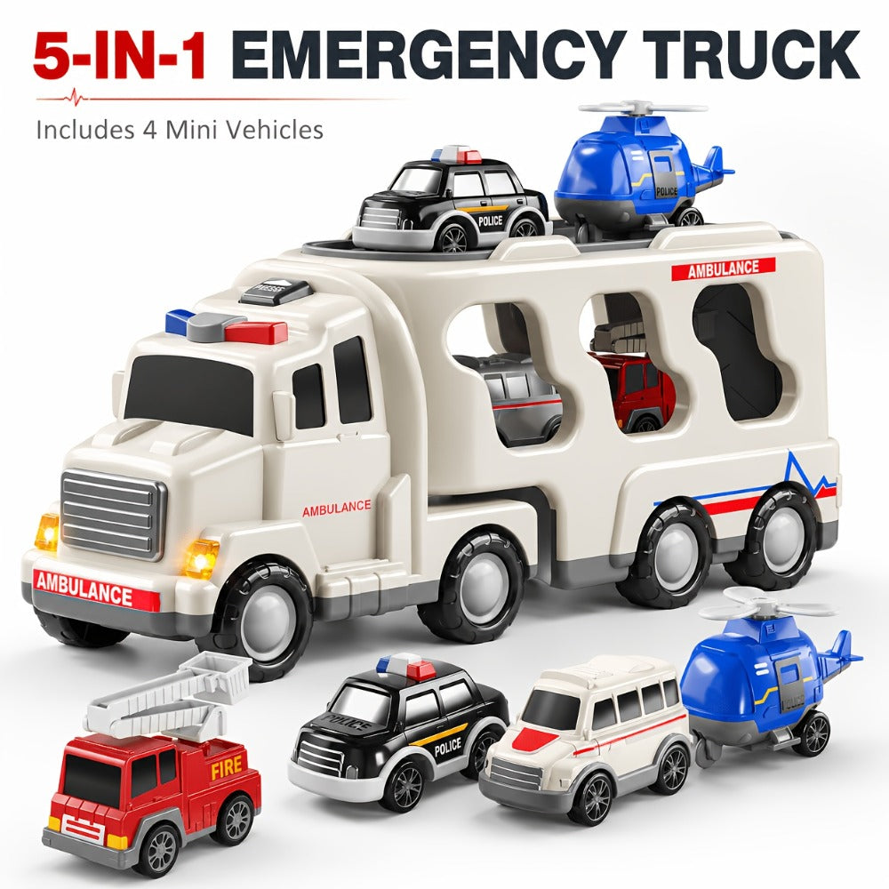 Ambulance Carrier Truck Toy Set 5-in-1 with Light & Sound for Kids Ages 3-8 with the Listed Color, Size or Set Options for Ev