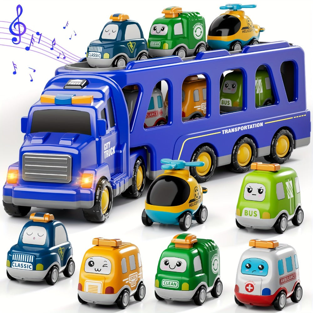 Transport Construction Truck Toy for Boys, 16.9 Inch Large Carrier Truck with 6 Cars, Lights & Sounds — image 4