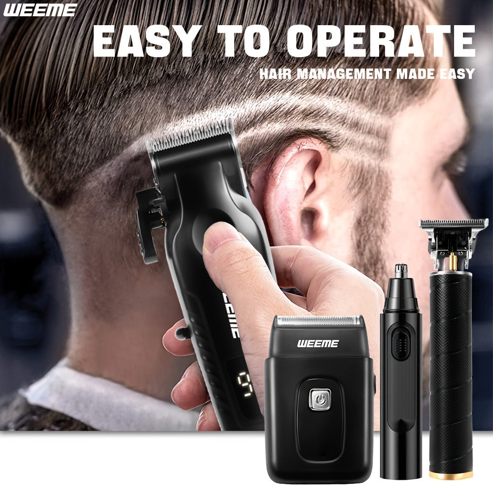 Mens Grooming Kit with Nose Hair Trimmer Electric Shaver WEEME 826 USB Rechargeable LCD Display – Complete Shaving Trimming S