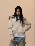 Antique Beige Lapel Design Jacket For Women Baggy Coat