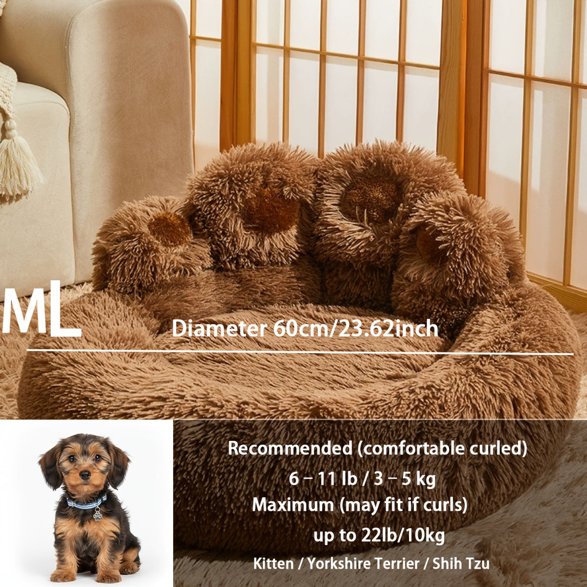 Bear Paw Plush Dog Bed with Filled Cushion Design in Pink, Grey or Coffee and Four Length Options — image 12
