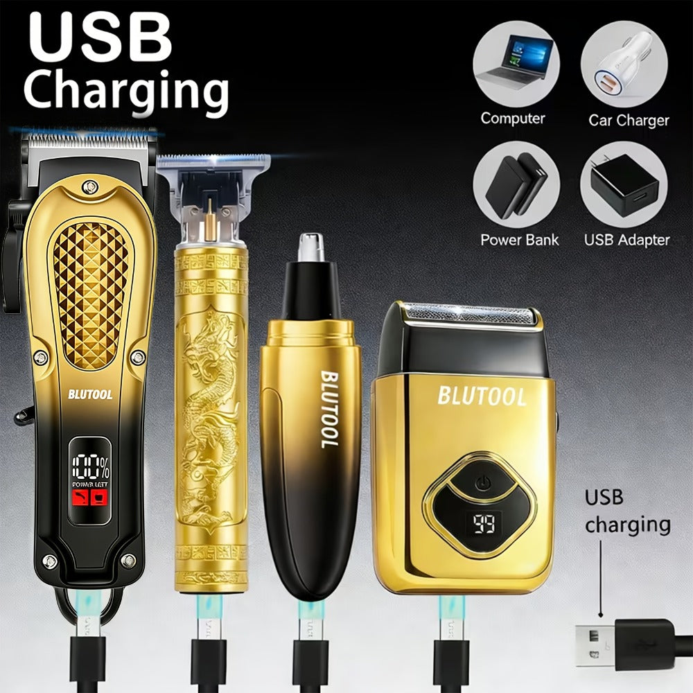Multi-Piece Hair Clipper Kit for Men – USB Rechargeable Cordless Electric Trimmer Set, 2-Piece & 4-Piece Home Travel Barber T