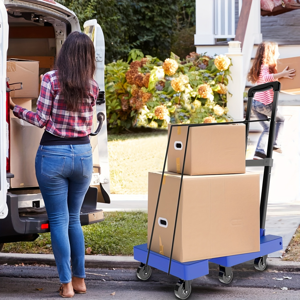 Folding Hand Truck Dolly, Collapsible Luggage Cart with 6 Wheels & 2 Elastic Straps for Moving, Travel — image 16