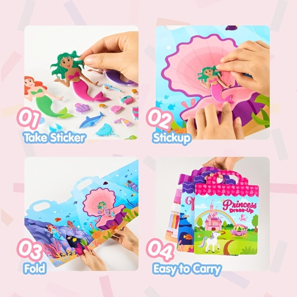 Reusable Sticker Books for Toddlers Girls 3 Pack, 3D Foam Sticker Activity Books Mermaid Princess Fashion Themes — image 4