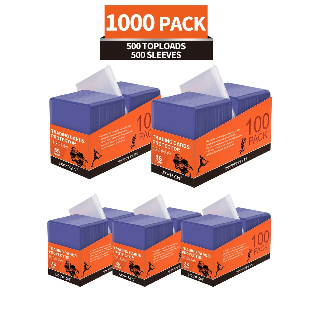 1000ct Top Loaders & Card Sleeves Combo Pack – 500 Hard Plastic 3x4 Top Loaders + 500 Soft Penny Sleeves for Baseball Footbal