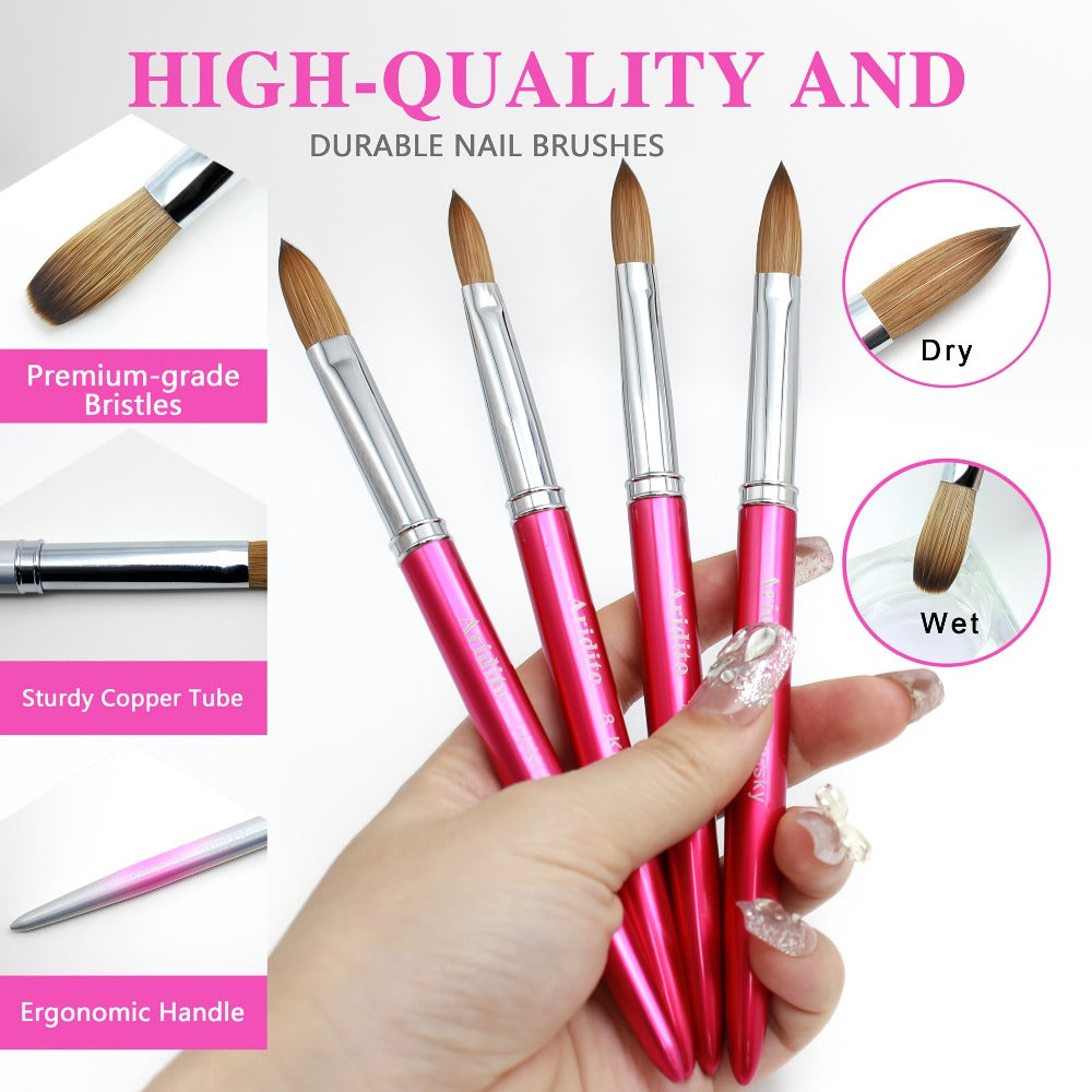 Kolinsky Acrylic Nail Brush Set 100% Pure Kolinsky Hair Flat Shape Sizes #10 #12 #14 – Professional Nail Art Sculpting Extens