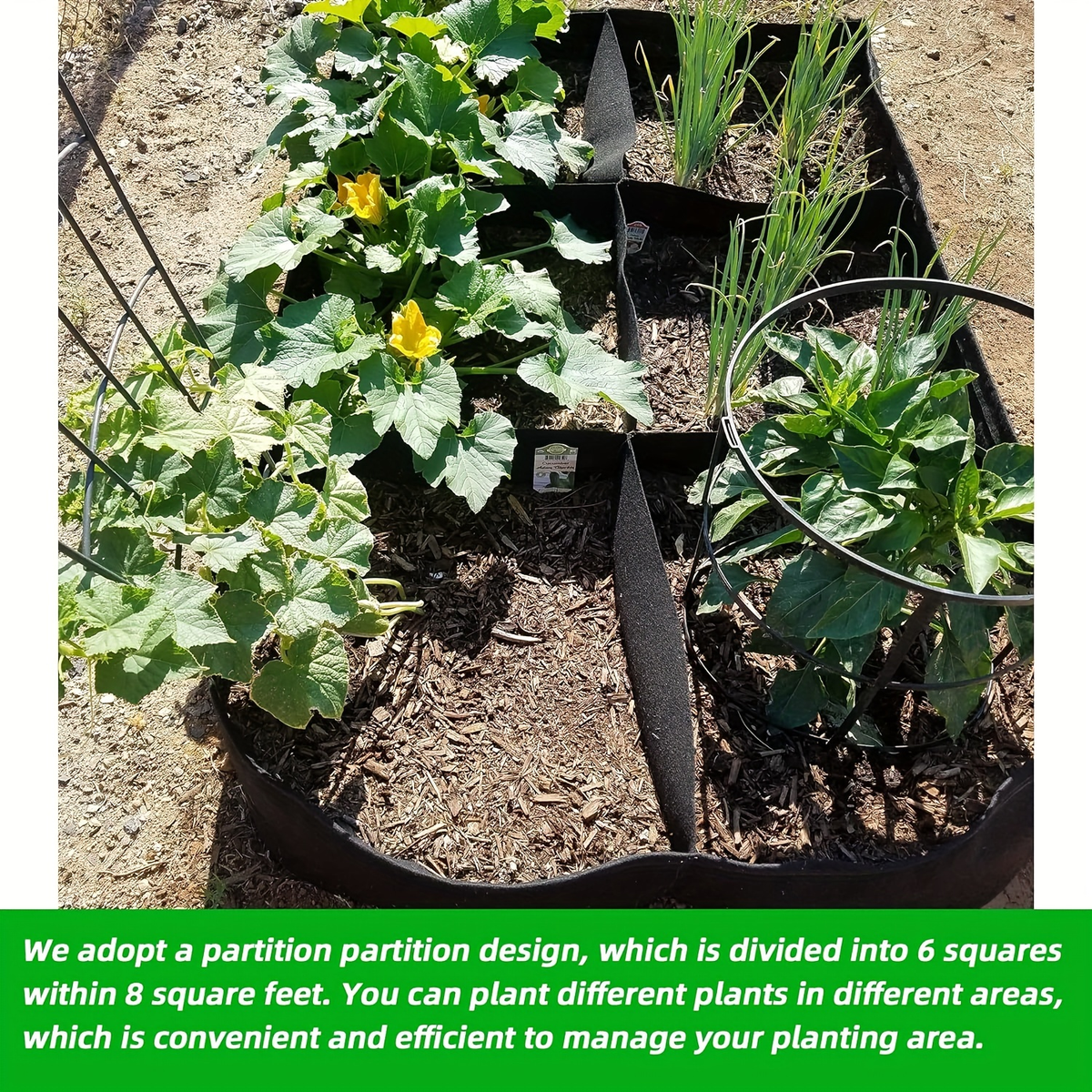 Raised Bed Grow Bag 128 Gallon 6 Grids 48x24x12 Inch | Breathable Fabric Planter for Vegetables Potatoes Flowers | Rectangle 