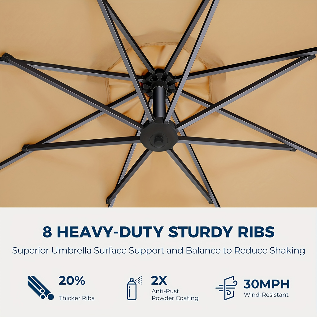 Patio Umbrella 10FT Solar LED Cantilever Style with 32 Lights, Eight-Rib Frame, Tilt and Four Colors — image 9