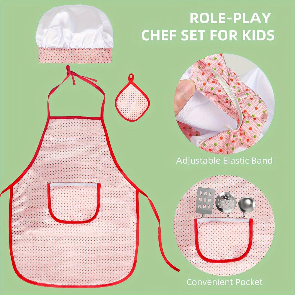Kids Kitchen Playset 37pcs, Stainless Steel Play Pots & Pans Set with Apron, Chef Hat, Cooking Utensils & Play Food — image 7
