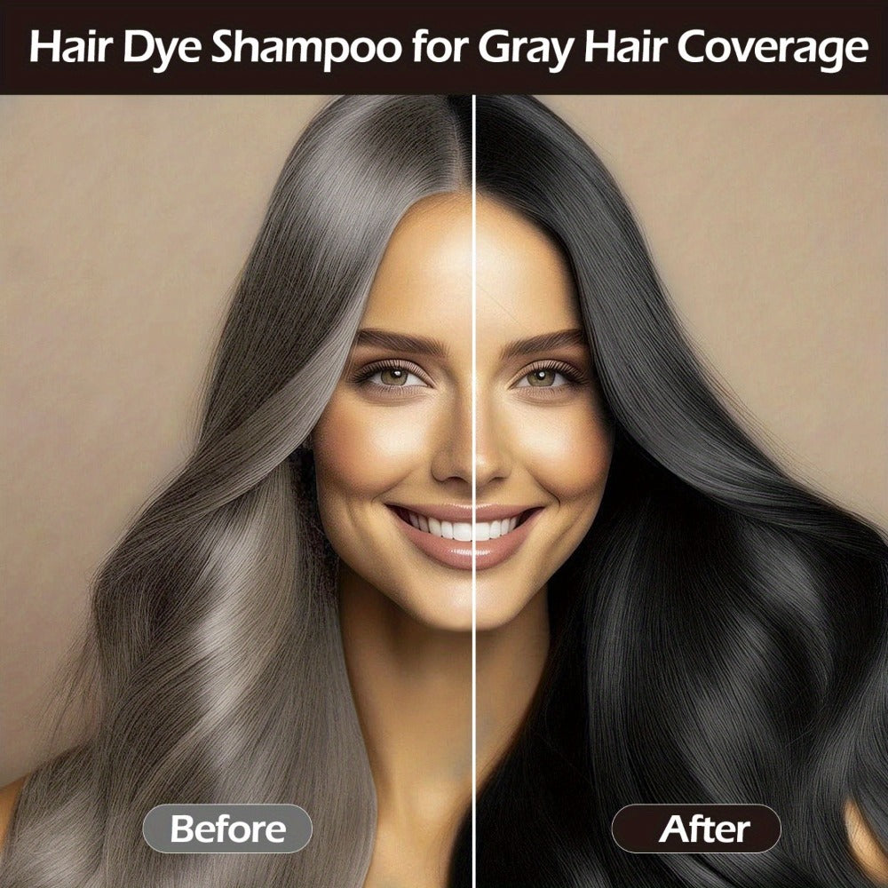 Grey Hair Dye Shampoo 3-in-1 Natural Plant-Based Herbal Formula – Non-Stick Scalp, Covers White Hair in Minutes, 500ml – Blac