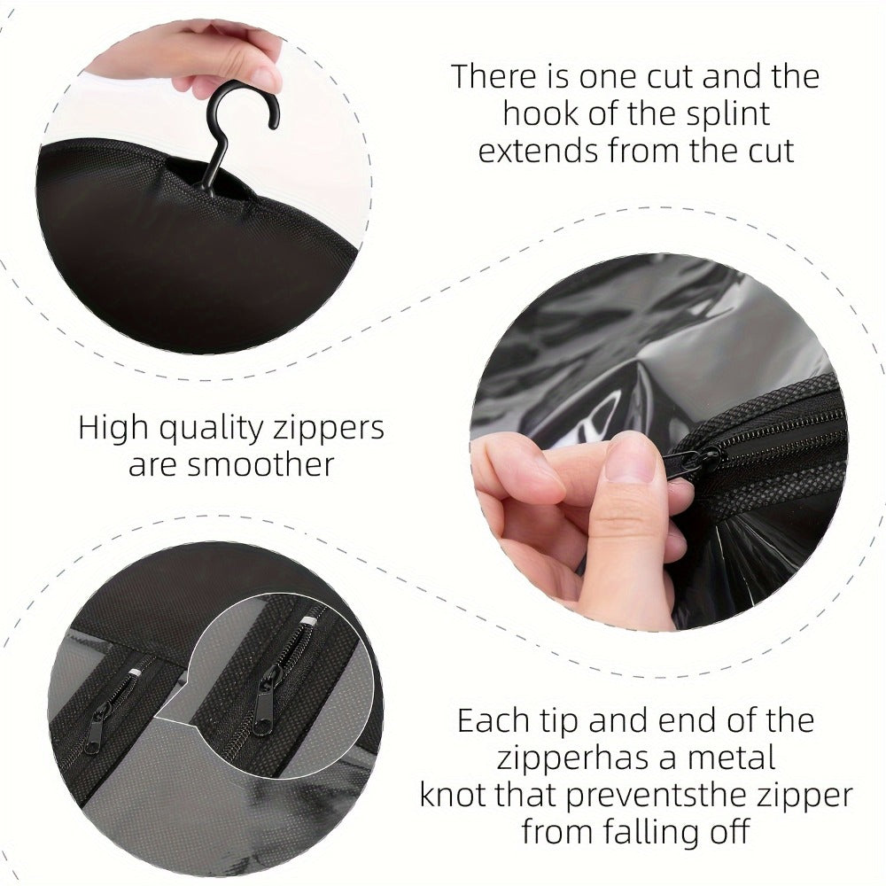 Hanging Wig Storage Bags, Six-Piece Black Set with Clear Front Panels, Zippers and Integrated Hangers — image 5