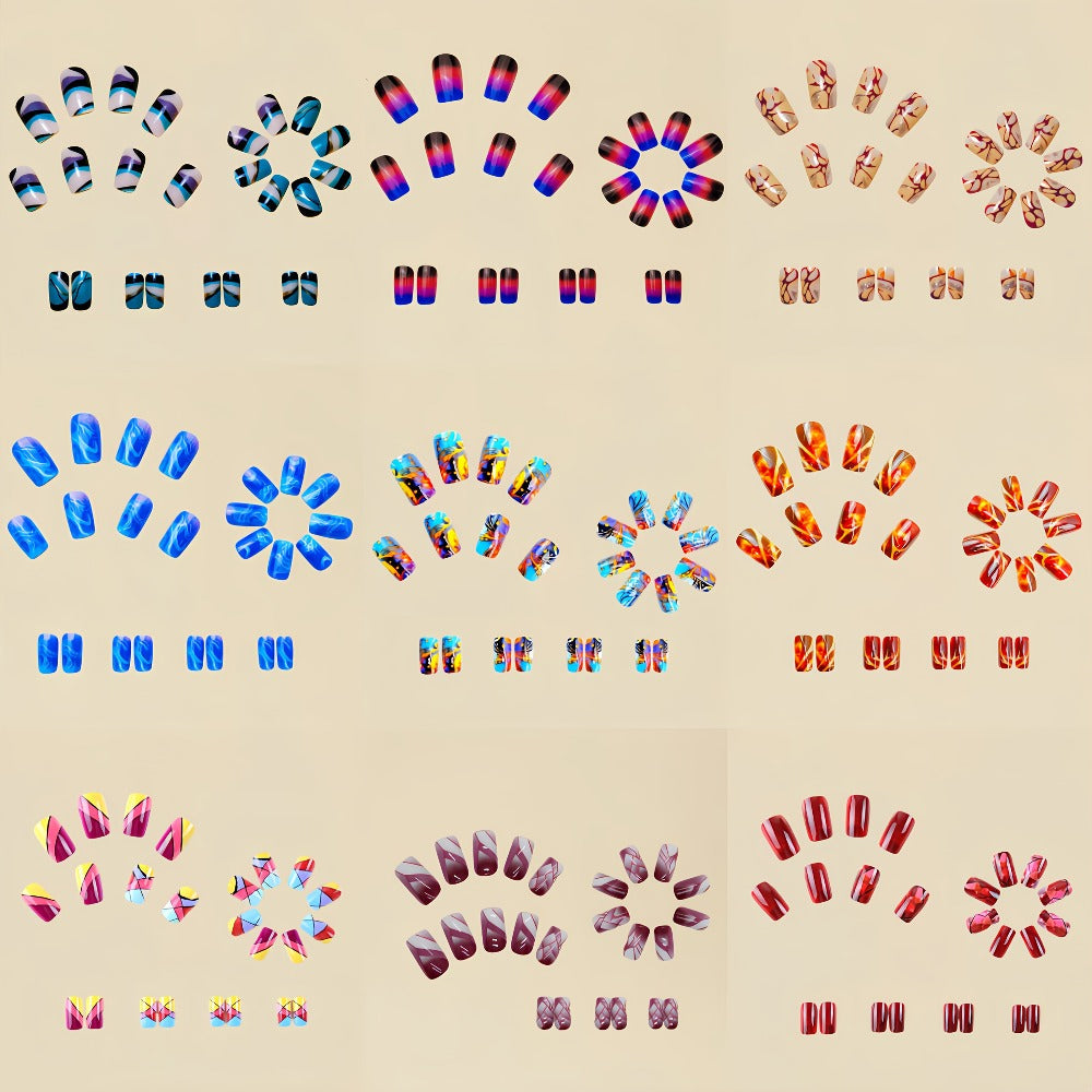 Press On Nails 216-Piece Medium Square Set with Marble, Stripe, Gradient and Flame Designs — image 2