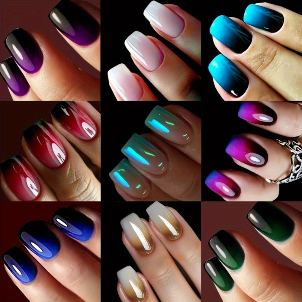 Press On Nails 216-Piece Short Square Nine-Pack Colorful Gradient Ombre Set with Tabs and Nail File — image 2