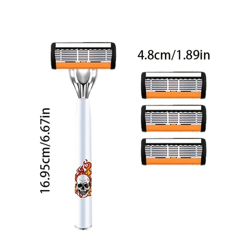 Beard Razor for Men 6-Layer Stainless Steel Blades Premium Metal Handle 36 Replaceable Blades – Mustache Grooming Shaver Ultr