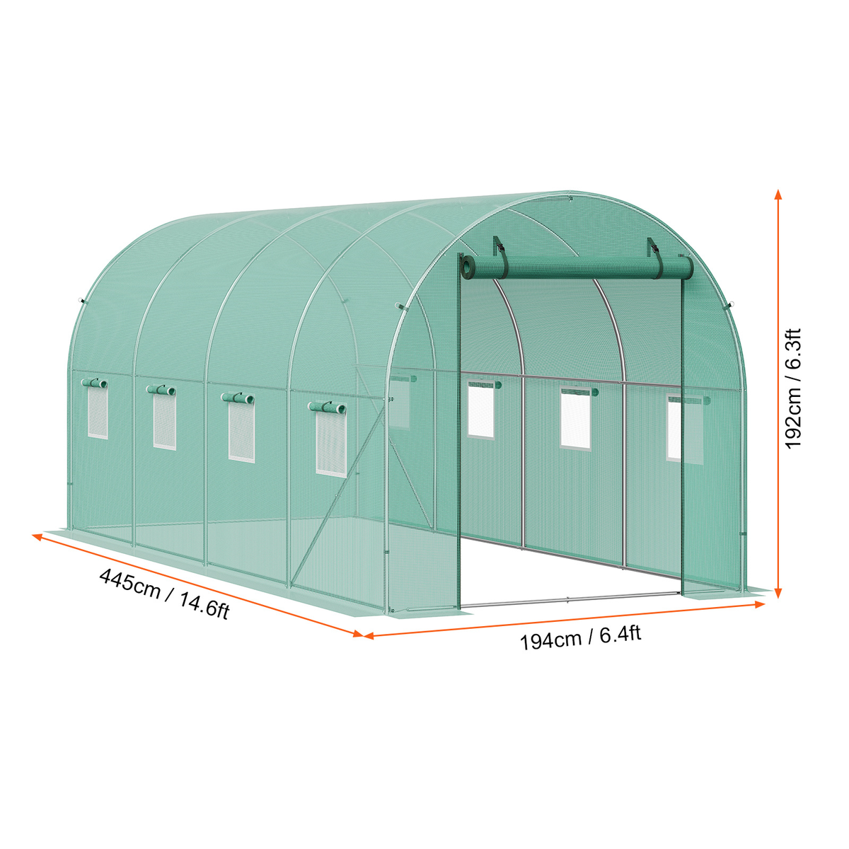 10- to 20-Foot Tunnel Greenhouse with Green Cover, Roll-Up Door and Size-Specific Vent Windows — image 16