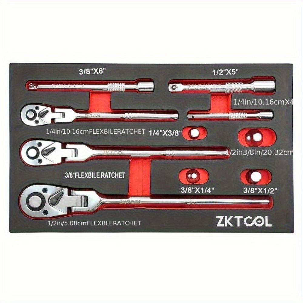 Swivel Head Ratchet Wrench Set – Spring-Loaded Flex Head 1/4" 3/8" 1/2" Drive with Extension Bar, Single or Multi-Pack for Au