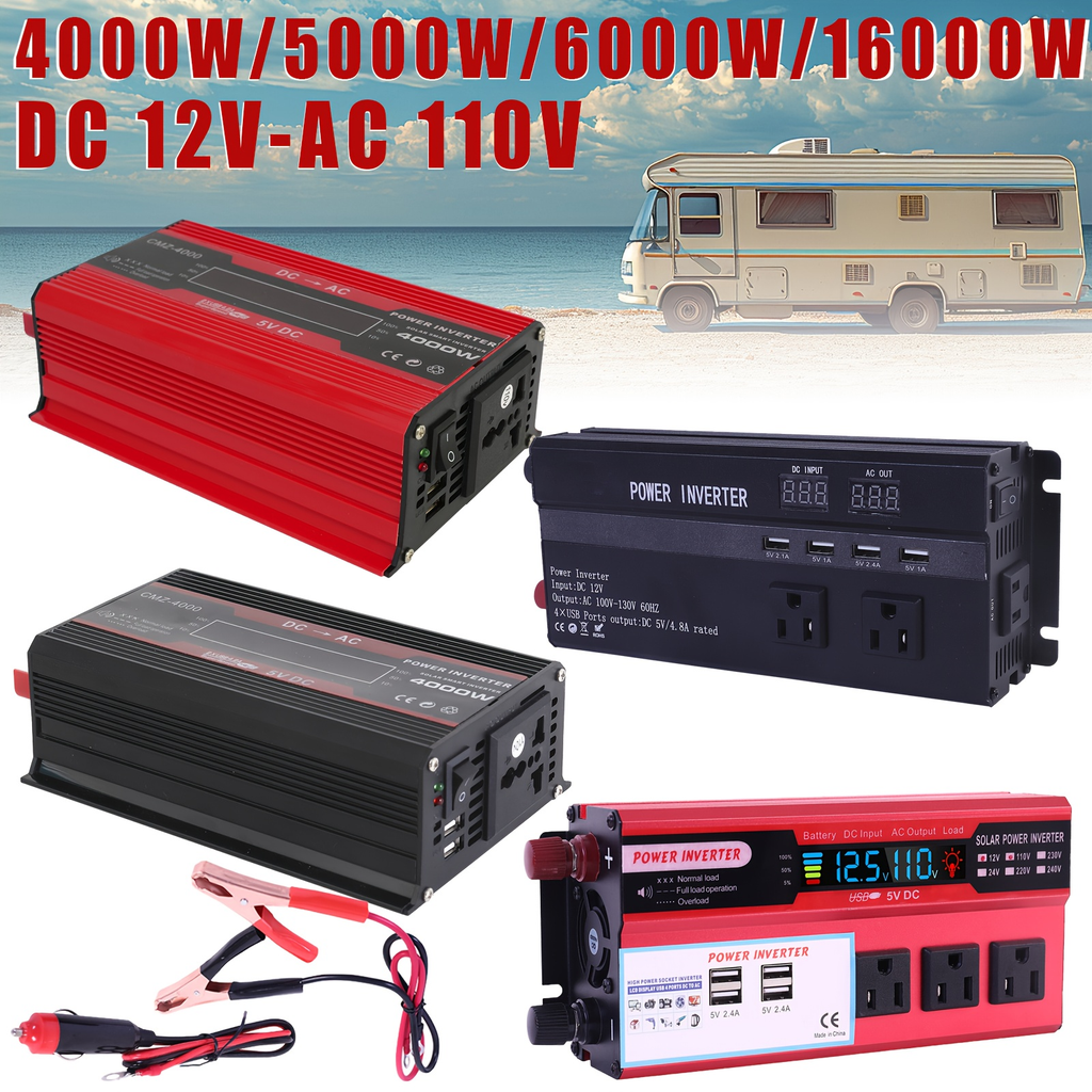 DC to AC Inverter 4000W 5500W 6500W 16000W Peak DC 12V to AC 110V High Power Car Inverter with USB Ports for Garden, Patio an