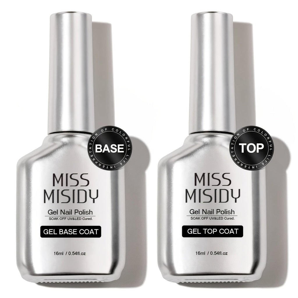 Soak-Off Gel Top Coat and Base Coat Set 2Pcs Super Shine Mirror Finish Long Lasting LED UV Lamp Gel Polish Foundation Seal Ma