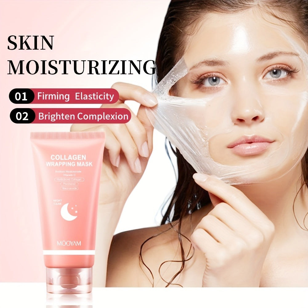 Hydrolyzed Collagen Night Mask with Brush – Niacinamide Hyaluronic Acid Vitamin C Korean Skincare Sleeping Mask for Elasticit