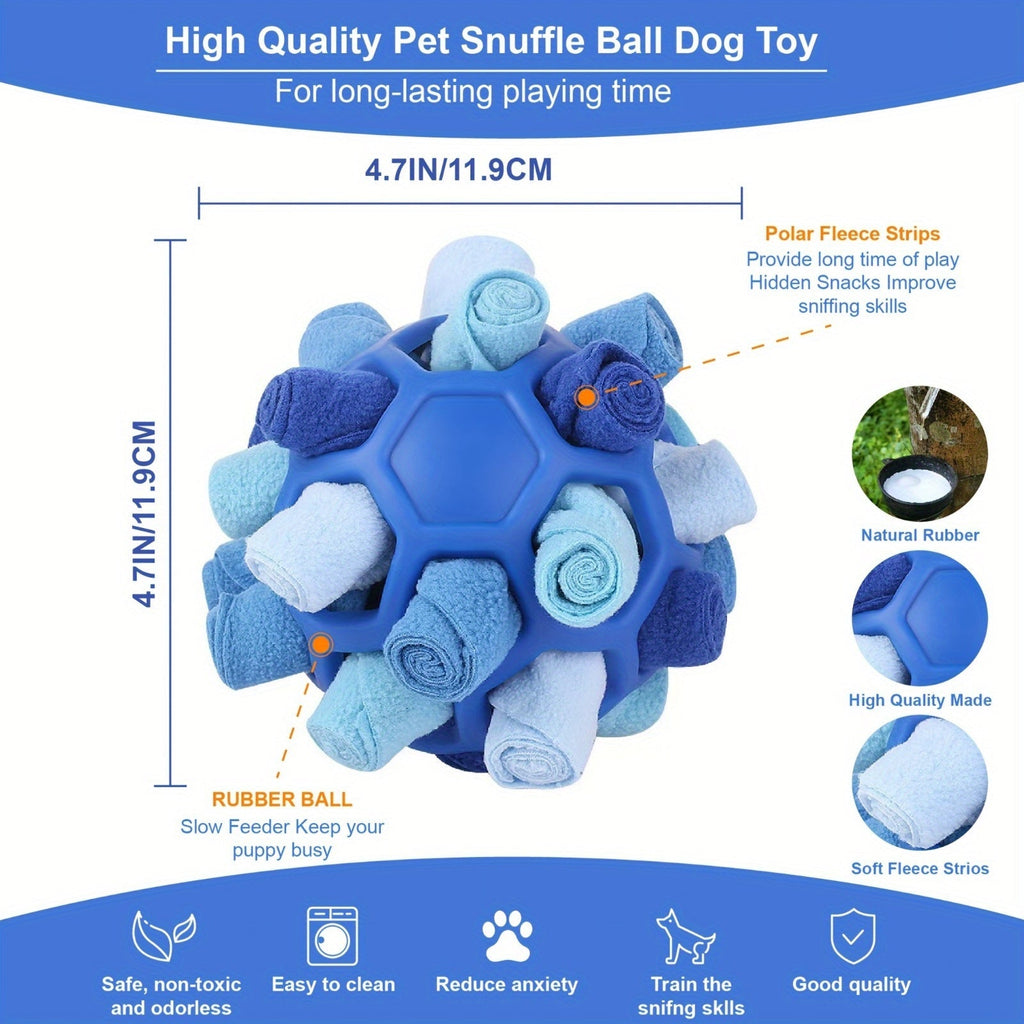 Dog Toy Fabric Snuffle Ball Treat Dispenser and Slow Feeder in Five Colors for Dogs and Puppies — image 2