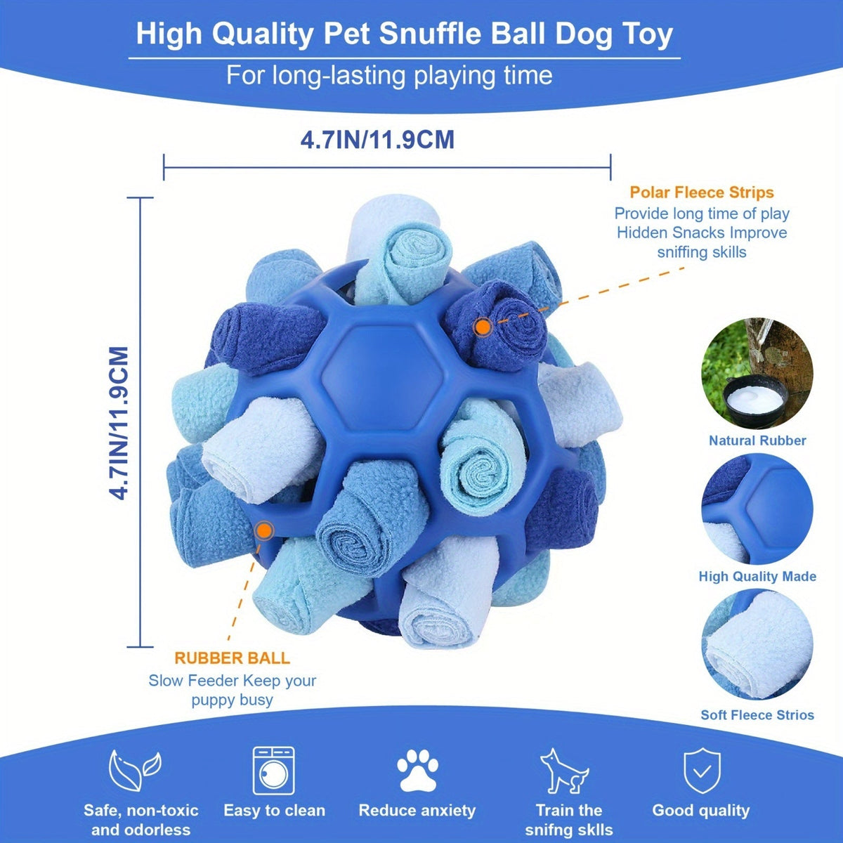 Dog Toy Fabric Snuffle Ball Treat Dispenser and Slow Feeder in Five Colors for Dogs and Puppies — image 2