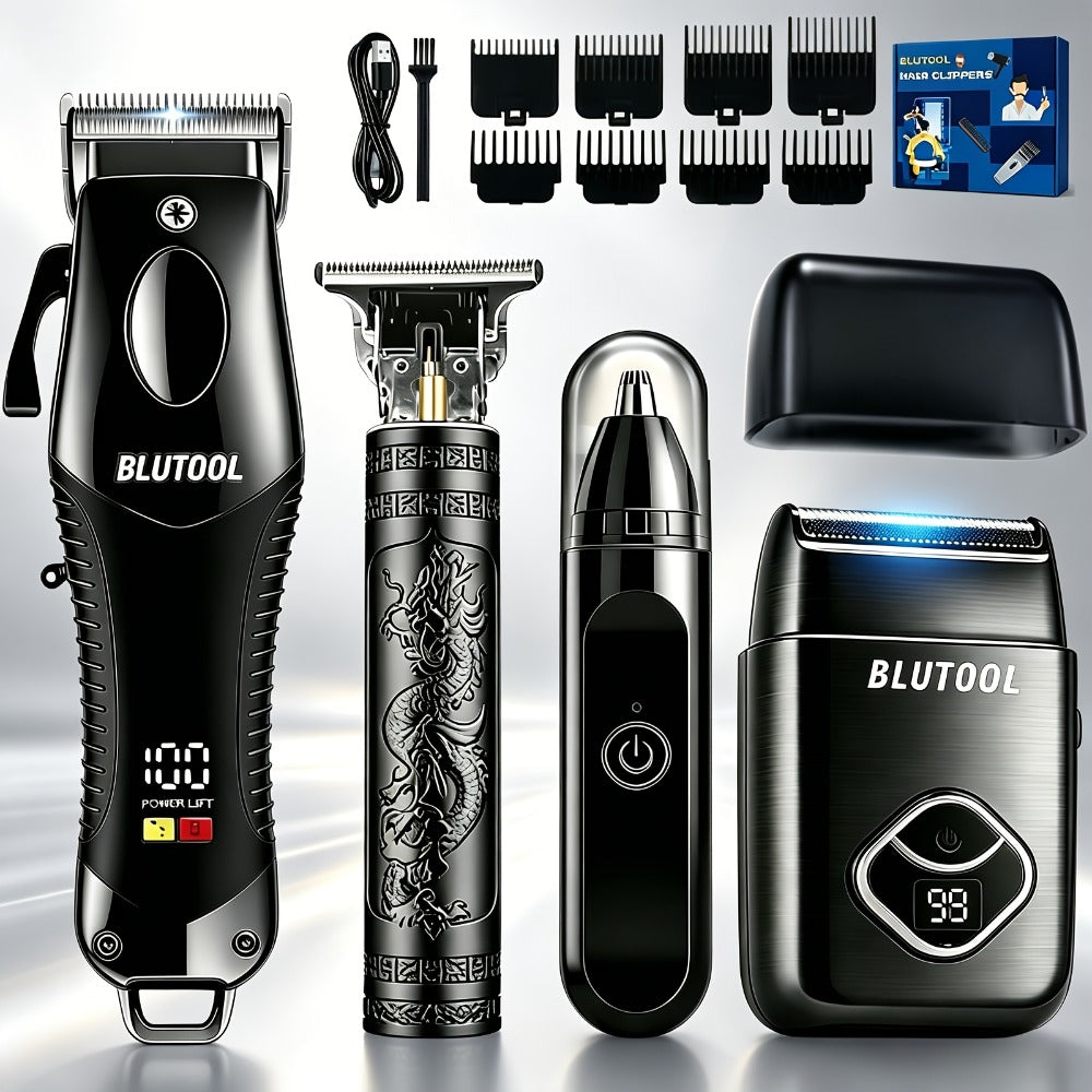 4-in-1 Cordless Grooming Kit for Men – Hair Clipper, Beard Trimmer, Electric Shaver & Nose Trimmer, Rechargeable Professional