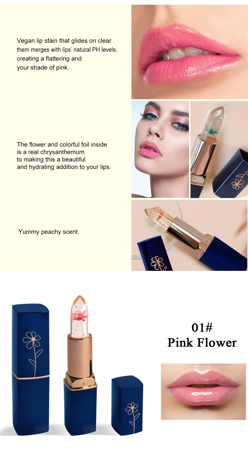 Flower Shaped pH Lip Balm Set 6pcs Individually Wrapped – Color Changing Transparent to Pink Tint, 6 Flavors Deep Moisturizin