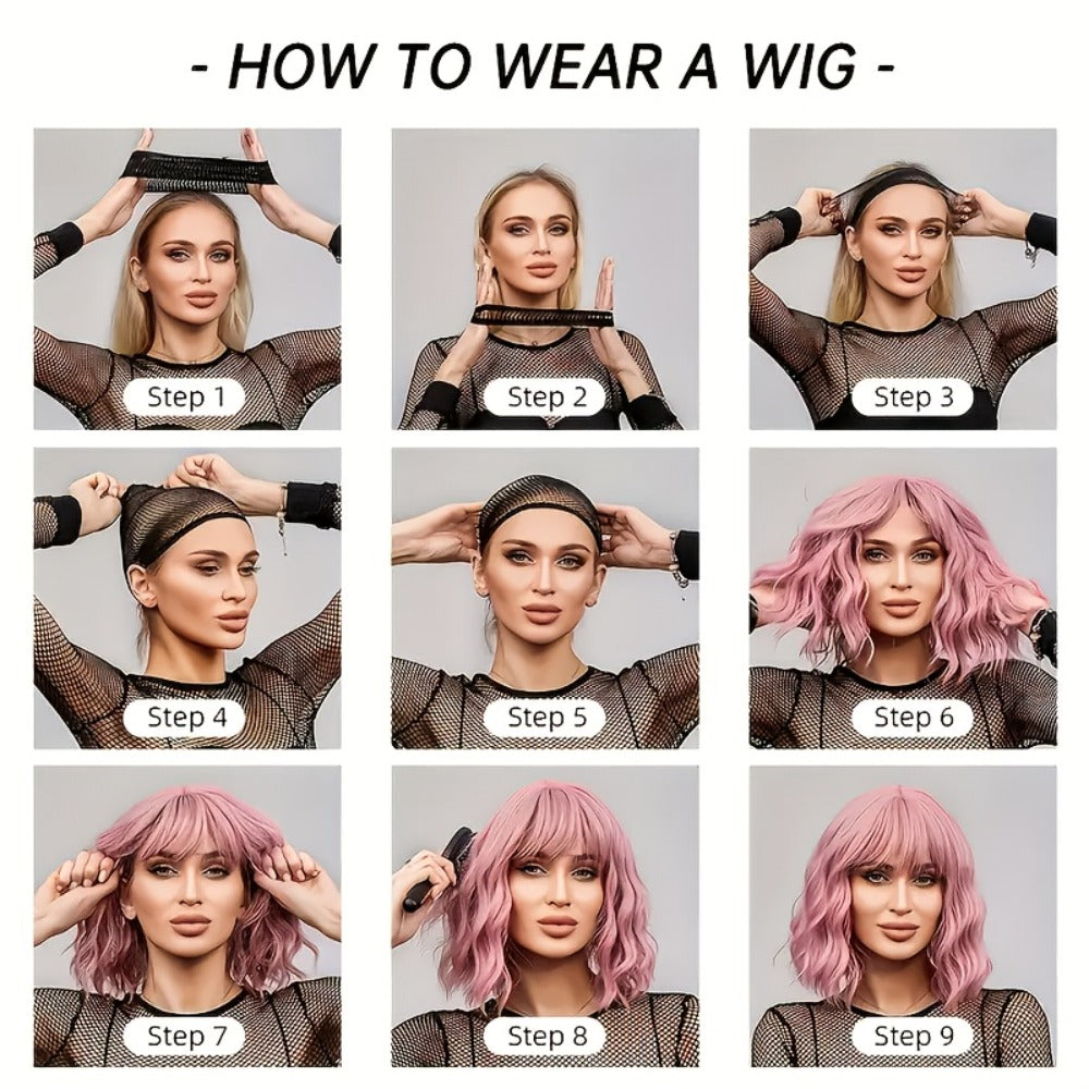 Synthetic Wig 26-Inch Ombre Rose-Red to Dark-Purple Body Waves with Bangs and Side Part for Cosplay — image 10