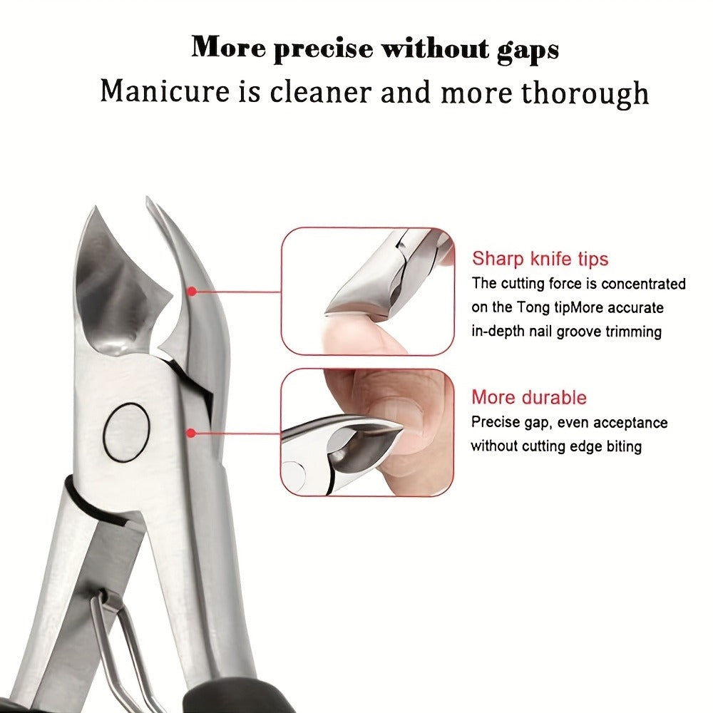 Angled Nail Clipper Set, Four Black-Handle Clipper Tools with Curved Jaws, File and Round Accessory — image 5