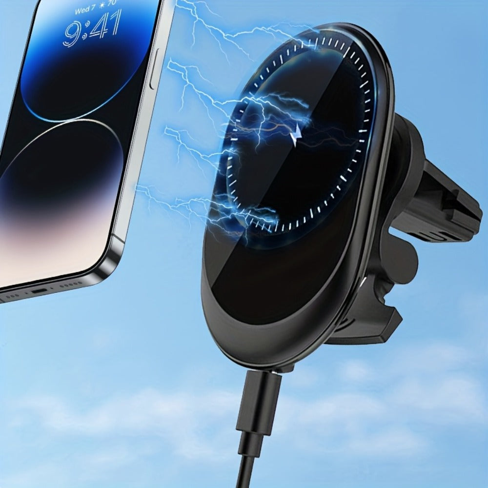 15W Magnetic Wireless Car Charger – Air Vent Mount with N52 Strong Magnet, Fast Charging for iPhone 17 Pro Max / 16 / 15 / 14