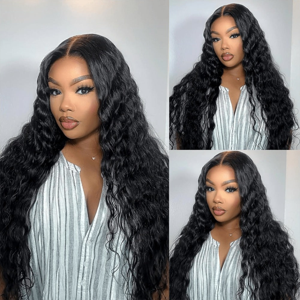 Lace Front Wig Deep-Wave Human Hair, 14-Inch Natural Black with 250% Density and Pre-Cut Buckle Cap — image 8