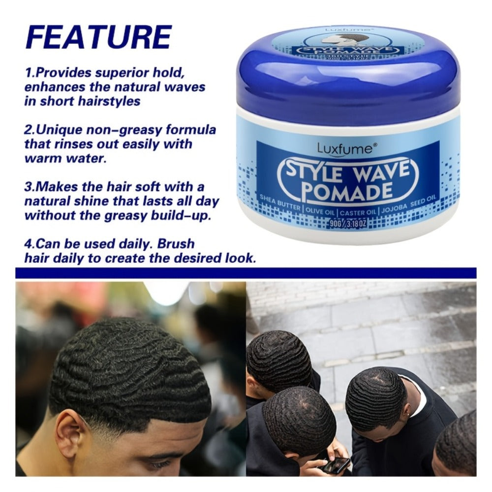 Wave Pomade Strong Hold & Edge Control 3.18oz 2-Pack – Luxfume Non-Greasy Hair Styling Cream with Natural Botanical Extracts,