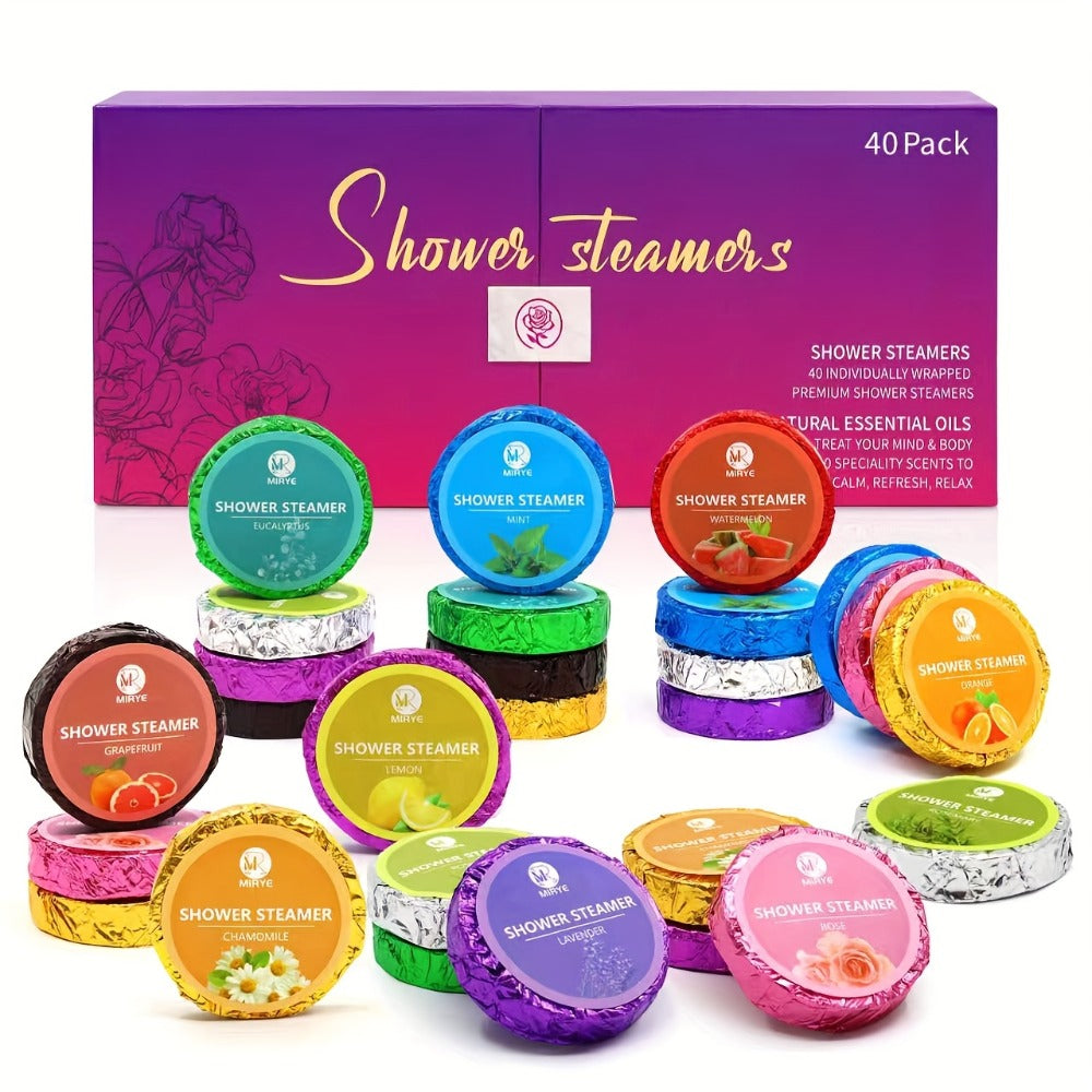 Forty-Piece Shower Steamer Gift Box with Ten Floral, Herbal and Fruit Fragrance Labels for Shower Use — image 1