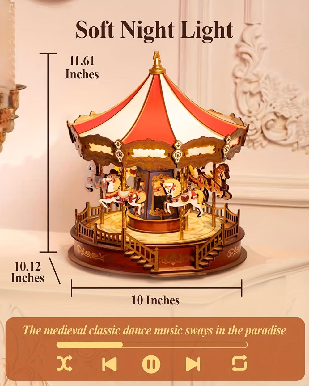 Rolife Carousel Music Box Kit, DIY 3D Wooden Puzzle Architectural Craft Model, Spinning Carousel with Music — image 10