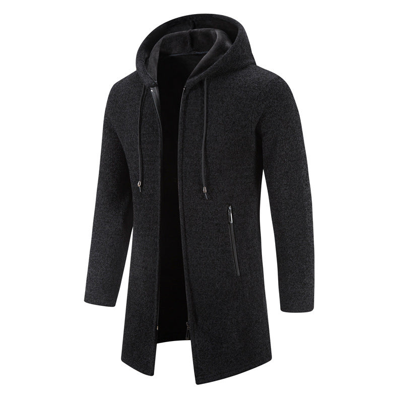 Men's Solid Color Casual Hooded Sweater Zipper Cardigan