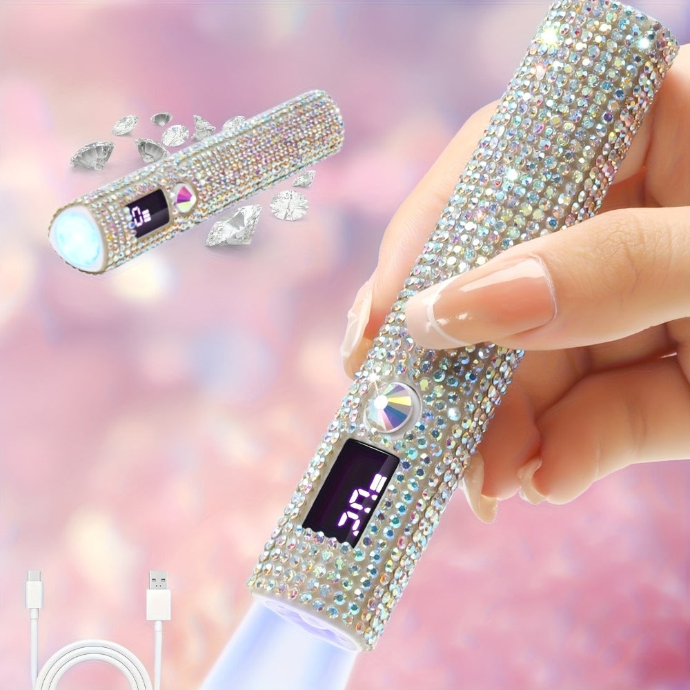 Portable LED Nail Lamp Rhinestone Design USB Rechargeable 365+405nm Quick Dry Gel Curer 20s 60s Timer LCD Display Wireless Na