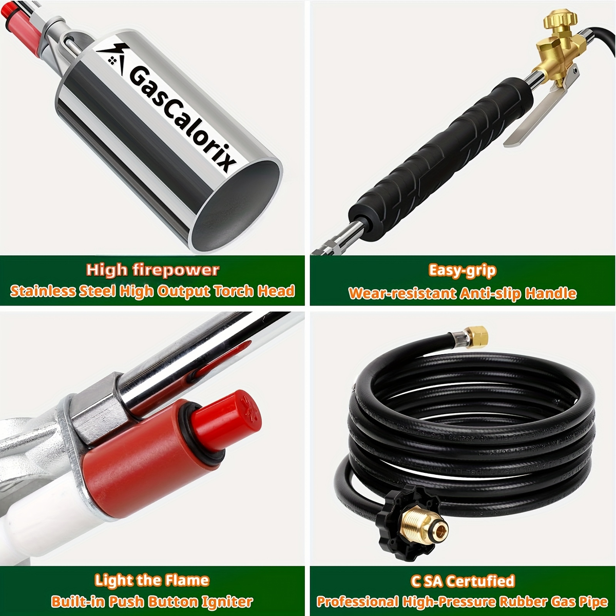 Weed Burner Torch Propane with 10ft Hose & Turbine Trigger, High-Output Flame Weeder with Cylinder Converter for Garden Weedi