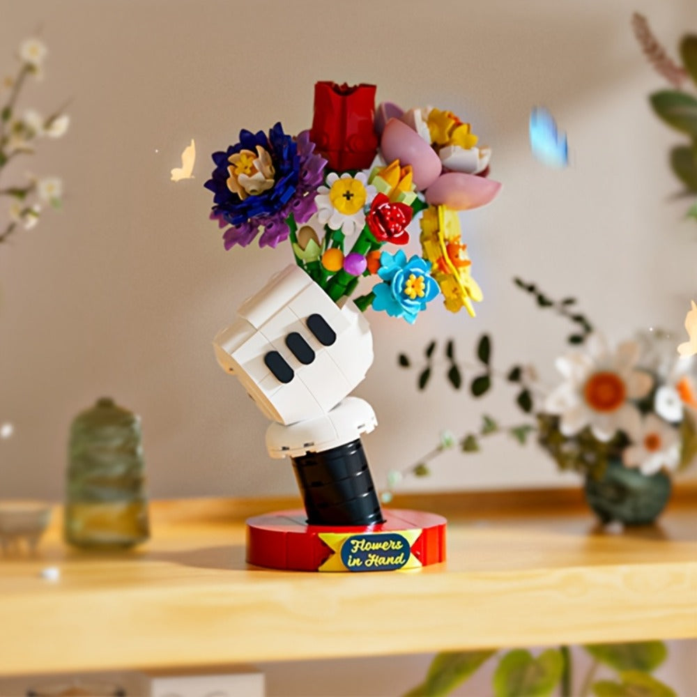 DIY Flower Bouquet Building Blocks Set with Display Stand – Multicolor Brick Flower Maker Home Decor Never Wilts Mother's Day