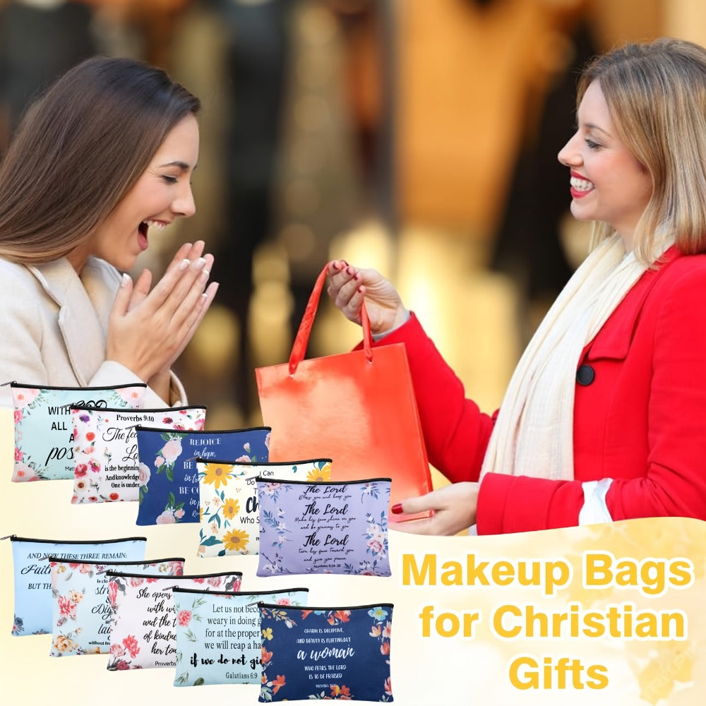 Thirty-Piece Bible Verse Makeup Bag Set with Mixed Printed Designs, 23 x 15cm Pouches and Black Zippers — image 6