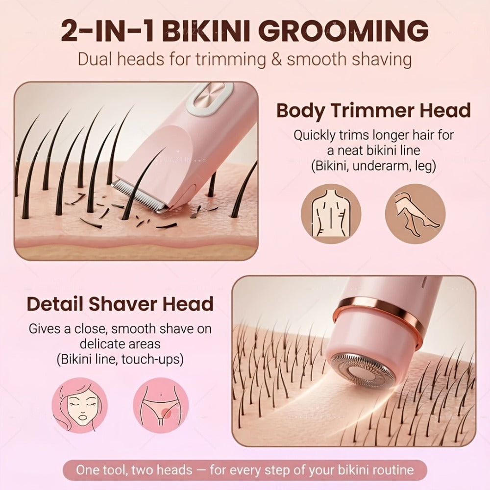 Electric Shaver & Bikini Trimmer for Women Dual Head USB Rechargeable – Multipurpose Face Body Hair Removal for Arms Legs Und