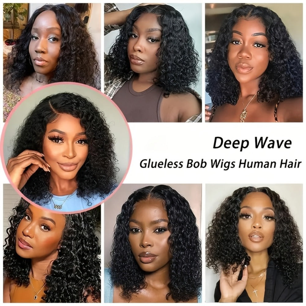 Lace Front Wig Deep-Wave Human Hair Bob, 12-Inch 1B or Natural Black with 4x4 Closure and 22.5-Inch Cap — image 12