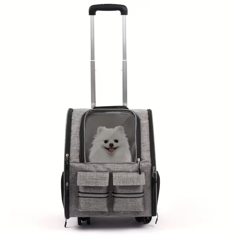 Rolling Pet Carrier Backpack with Wheeled Base, Telescopic Handle, Mesh Panels and Four Color Options — image 11