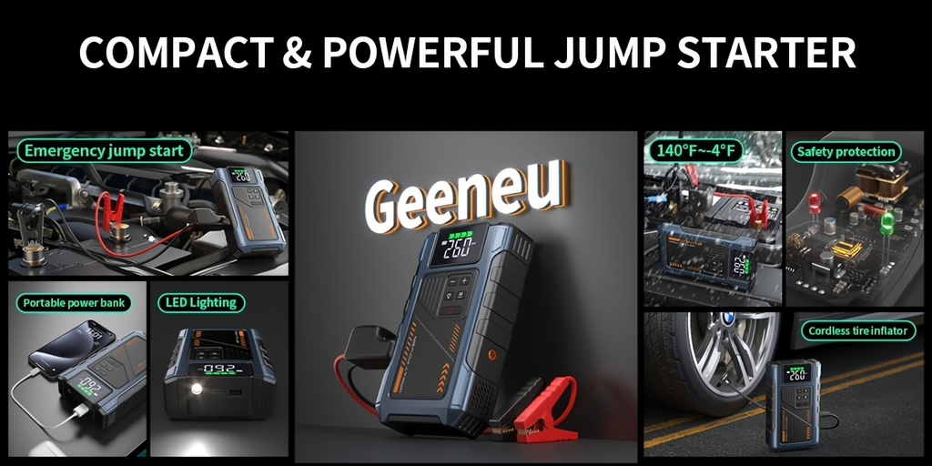 Jump Starter with Air Compressor 5000A Peak 150PSI Tire Inflator 5-in-1 Portable Car Battery Jump Pack for Garden, Patio and 